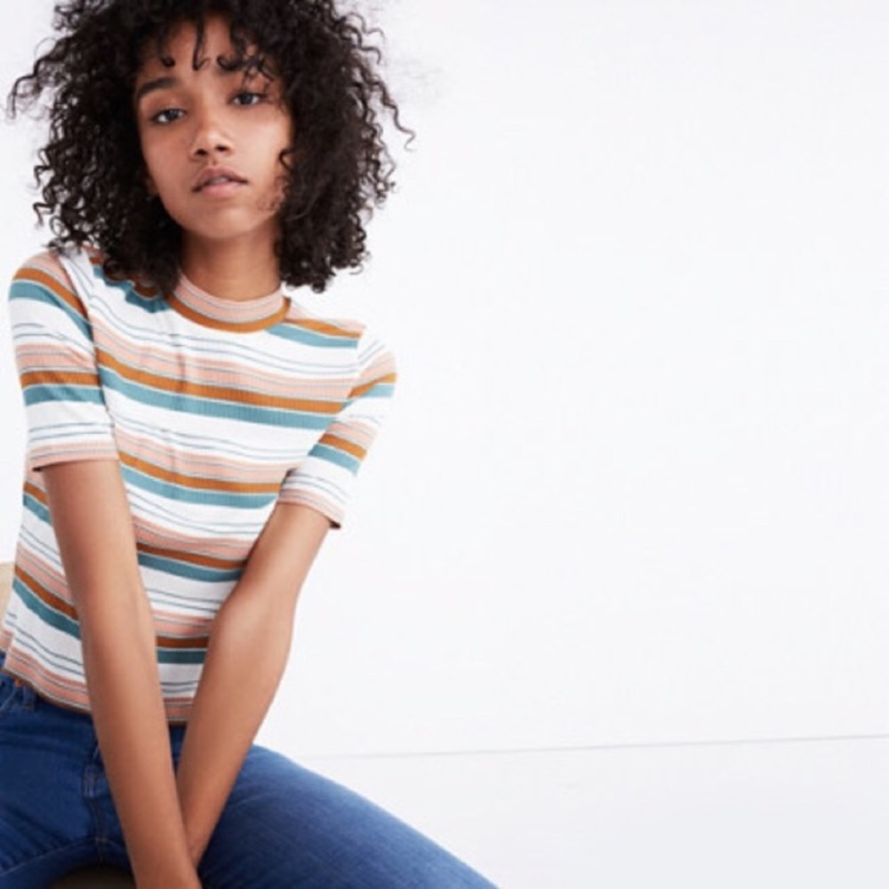Madewell | Mockneck striped ribbed tee
